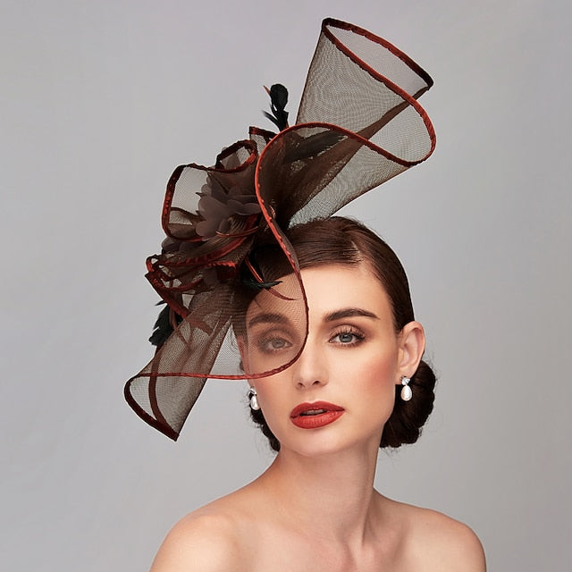 Feather Melbourne Cup Fascinator in Coffee