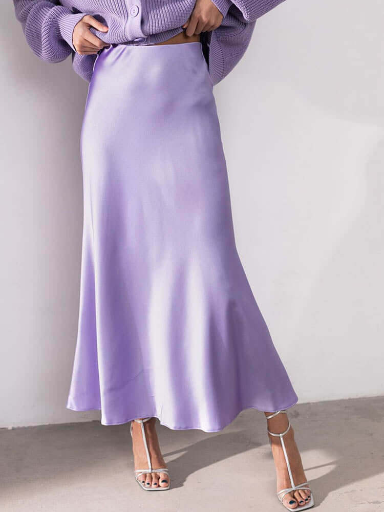 Satin Midi Skirt - Purple