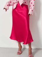 Satin Midi Skirt - Red Rose