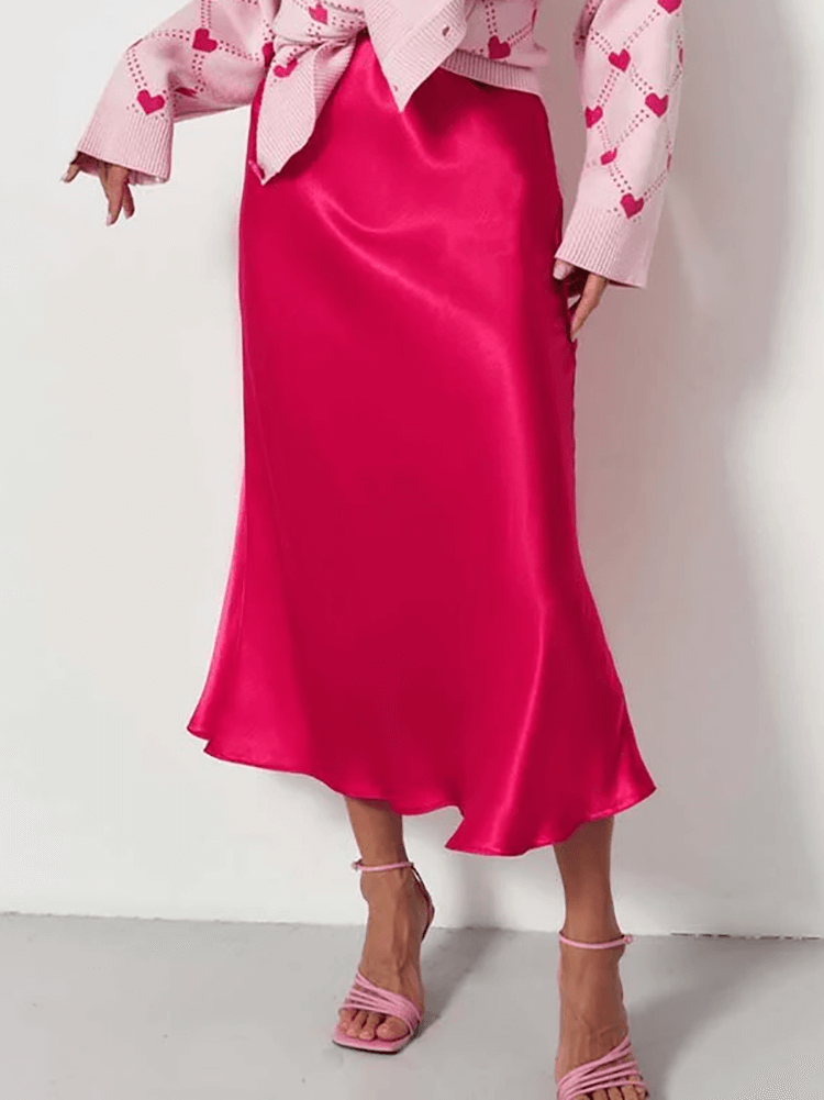 Satin Midi Skirt - Red Rose