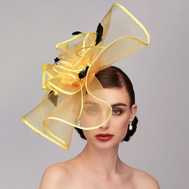 Feather Melbourne Cup Fascinator in Yellow
