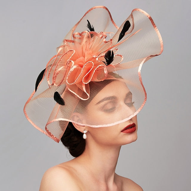 Feather Melbourne Cup Fascinator in Peach
