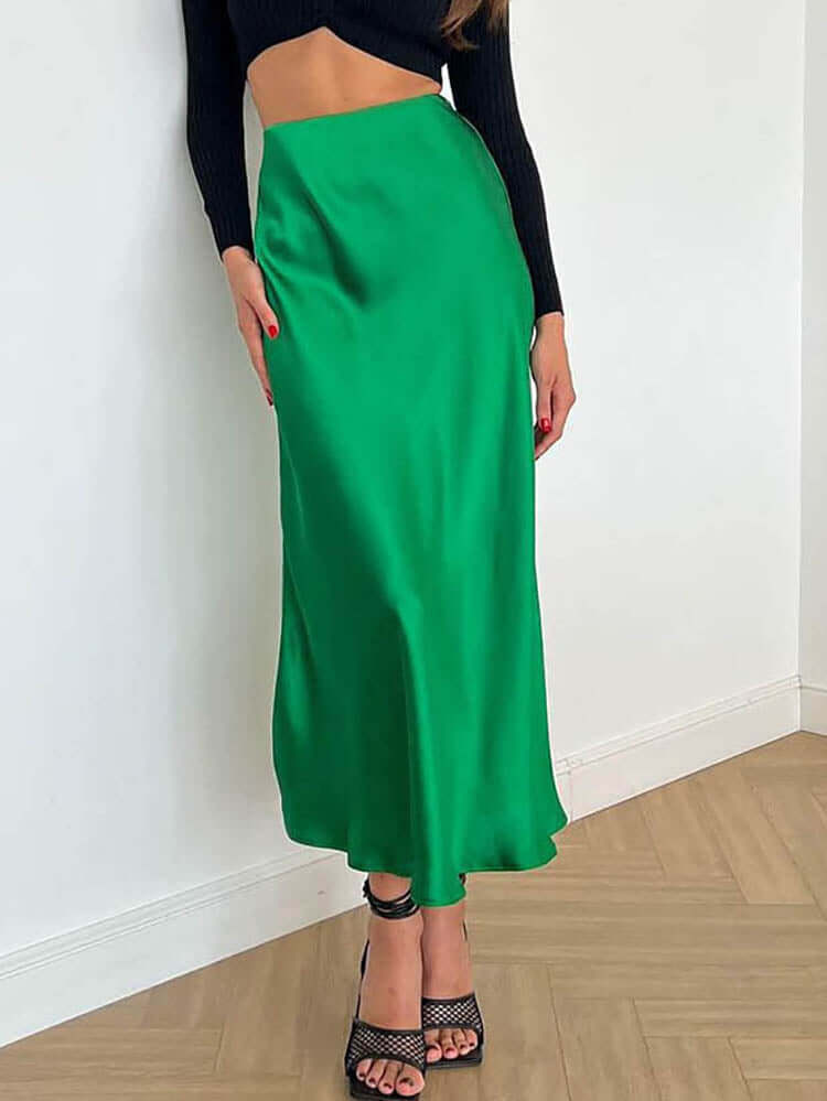 Satin Midi Skirt - Vegetables