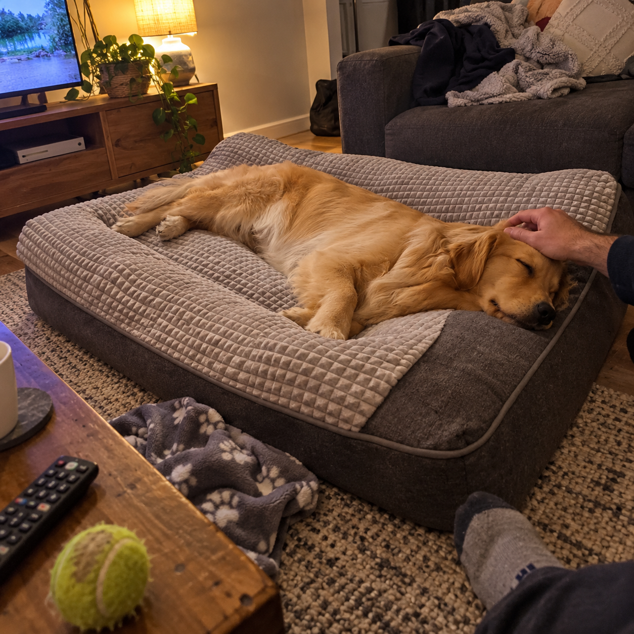 Customer lifestyle photo for Snoozle | Orthopedic Cushion for Anxious Dogs